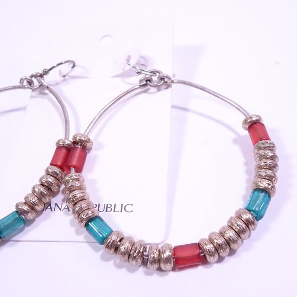 Banana Republic Women's Teardrop Wire Bead Gold Link Hoop Earrings NWT 39 - Picture 3 of 6